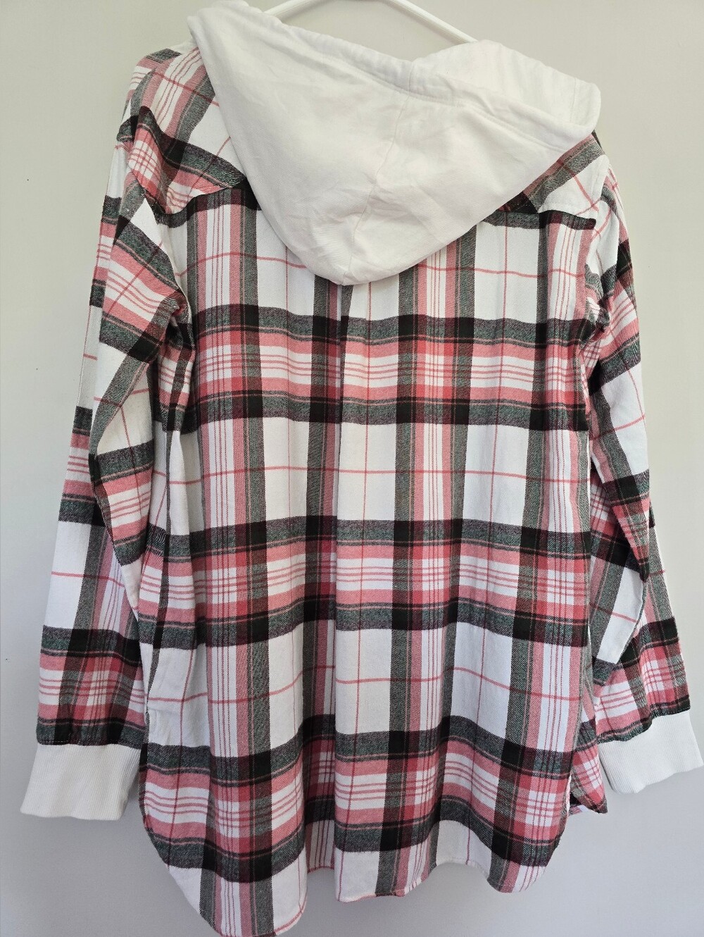 NWT Women's Super Soft Plaid Hoodie. Pink/gray. Cotton/viscose Blend. Large. - Picture 6 of 7